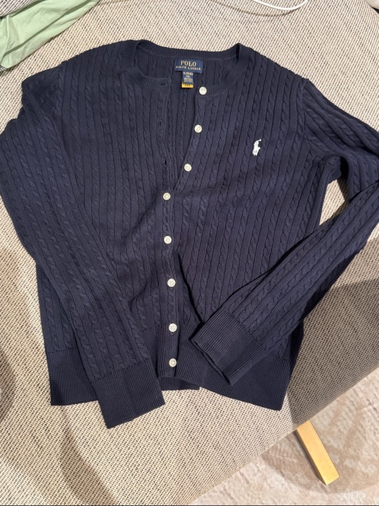 Polo Ralph Lauren Sweaters - Polo by Ralph Lauren Navy Cable-Knit Button Cardigan with Pony